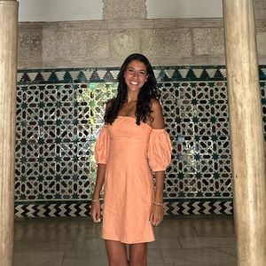 orange puff sleeve dress